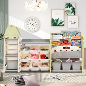 Kids Bookshelf Toy Storage Organizer with 17 Bins and 5 Bookshelves