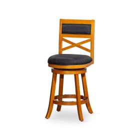 24" Counter Height X-Back Swivel Stool, Natural Finish, Charcoal Fabric Seat