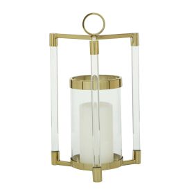 The Novogratz Gold Stainless Steel Decorative Candle Lantern with Acrylic Accents