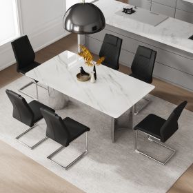 Table and chair set, modern and minimalist dining table. Imitation marble glass sticker desktop, stainless steel legs