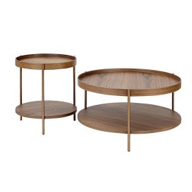 2-Piece Modern 2 tier Round Coffee Table Set for Living Room,Easy Assembly Nesting Coffee Tables, End Side Tables for Bedroom Office Balcony Yard