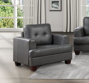 Living Room Gray Modern Comfort Chair 1pc Premium Faux Leather Upholstery Tufted Detail Solid Wood Frame Furniture