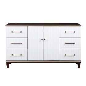 Contemporary White and Cherry Finish 1pc Dresser of 6x Drawers 2x Shelves Modern Bedroom Furniture 2-Tone Finish with Gold Trim