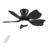 30 Inch Modern Floral Art Matte Black Indoor LED Flush Mount Small Ceiling Fan With Light and Remote Control