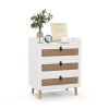 Modern End Table with 3 Rattan Decorated Drawers