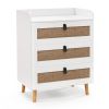 Modern End Table with 3 Rattan Decorated Drawers