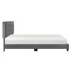 1pc Queen Platform Bed Dark Gray Velvet Upholstered Adjustable Height Headboard Button Tufted Solid Wood Bedroom Furniture