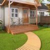 7 FT Wooden Garden Pathway Roll Out Curved Fir Wood Walkway with Anti-slip Surface