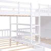 Full-Over-Twin-Twin Bunk Bed with Shelves, Wardrobe and Mirror, White