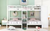 Full-Over-Twin-Twin Bunk Bed with Shelves, Wardrobe and Mirror, White