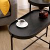 2-Tier Black Side Table with Storage Sofa Table for Living Room Metal Frame & Wooden Desk End Table