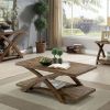 Transitional 3pc Table set Occasional Tables Living Room 1x Coffee Table And 2x End Tables Plank Style Top Antique Light Oak