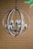 9- Light Globe Chandelier, Wood Chandelier Hanging Light Fixture with Adjustable Chain for Kitchen Dining Room Foyer Entryway, Bulb Not Included