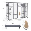 Wooden Cat Enclosure with 6 Jumping Platforms, 2 Cat Condos, Cat Bridge and Scratching Board, Gray