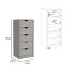 DEPOT E-SHOP Houma 5 Drawers Narrow Dresser, Slim Storage Chest of Drawers, Concrete Gray