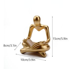 NORTHEUINS Reading Man Resin Figurine for Study Room Desktop Abstract Thinker Figure Ornament Home Living Room Office Decoration (Color: Golden Middle)