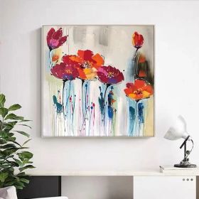 Handmade Oil Painting Abstract Floral Painting Large Canvas Painting Pink Flower Art Texture Colorful Oil Painting White Oversize Room Wall Art Pictur (Style: 01, size: 50x50cm)