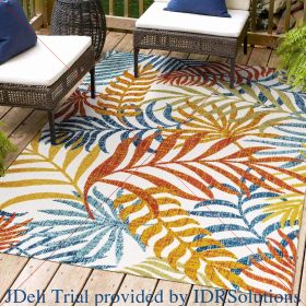 Outdoor Area-Rug 9 X 12, Easy-Cleaning, Palm Leaves Indoor Outdoor Area-Rug (Color: Cream Orange, size: 4 X 6)