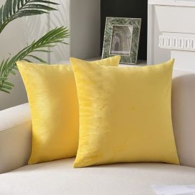 Krifey Throw Pillow Covers Velvet Decorative Square Pillowcase Soft Cushion Case for Summer Couch Bedroom 18x18 Inch Lemon Yellow, Pack of 2 (Color: Lemon Yellow)