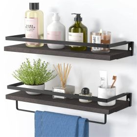 Bathroom Shelf with Towel Bar Set of 2 (Color: Dark Brown)