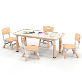 Kids Table and Chairs Set for 4 with Graffiti Desktop (Color: Natural)