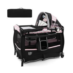 4 in 1 Portable Pack and Play Baby Nursery Center with Bassinet (Color: Pink)