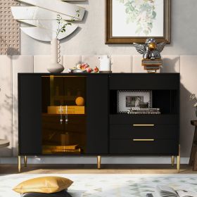 Storage Cabinets with Acrylic Doors, Light Luxury Modern Storage Cabinets with Adjustable Shelves, Accent Cabinet Buffet Cabinet for Living Room (Color: Black)