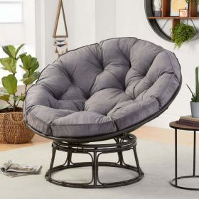 46'' Large Size Papasan Chair with Cushion and Frame Overstuffed Thickened Papasan Lounge Chair with Cushion and Frame, Lazy Chair, Circle Chair (Color: Charcoal)