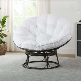 46'' Large Size Papasan Chair with Cushion and Frame Overstuffed Thickened Papasan Lounge Chair with Cushion and Frame, Lazy Chair, Circle Chair (Color: White)