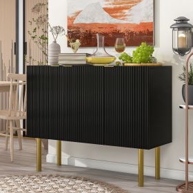 Modern Simple Sideboard with Particle Board and MDF Board;  Adjustable Shelves Luxury Style Cabinet with Gold Metal Legs and Handles for Hallway (Color: Black)