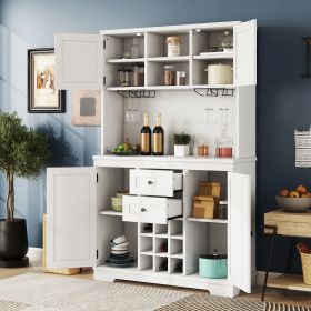 Coffee Bar Cabinet Kitchen Cabinet with Storage, Farmhouse Wine Cabinet with Drawers shelves and cabinets (Color: as Pic)