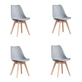 Mid Century Modern Dining Chairs, with Wood Legs, Armless Kitchen Chairs, Shell Lounge Plastic Side Chair with Soft Padded Kitchen, Dining Room (Color: gray, Quantity: 4)