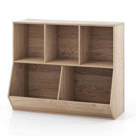 5-Cube Wooden Kids Toy Storage Organizer with Anti-Tipping Kits (Color: Natural)