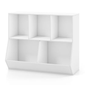 5-Cube Wooden Kids Toy Storage Organizer with Anti-Tipping Kits (Color: White)