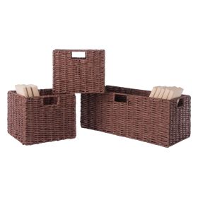 Tessa 3-Pc Woven Rope Basket Set; Foldable; Walnut (SKU: 94803)